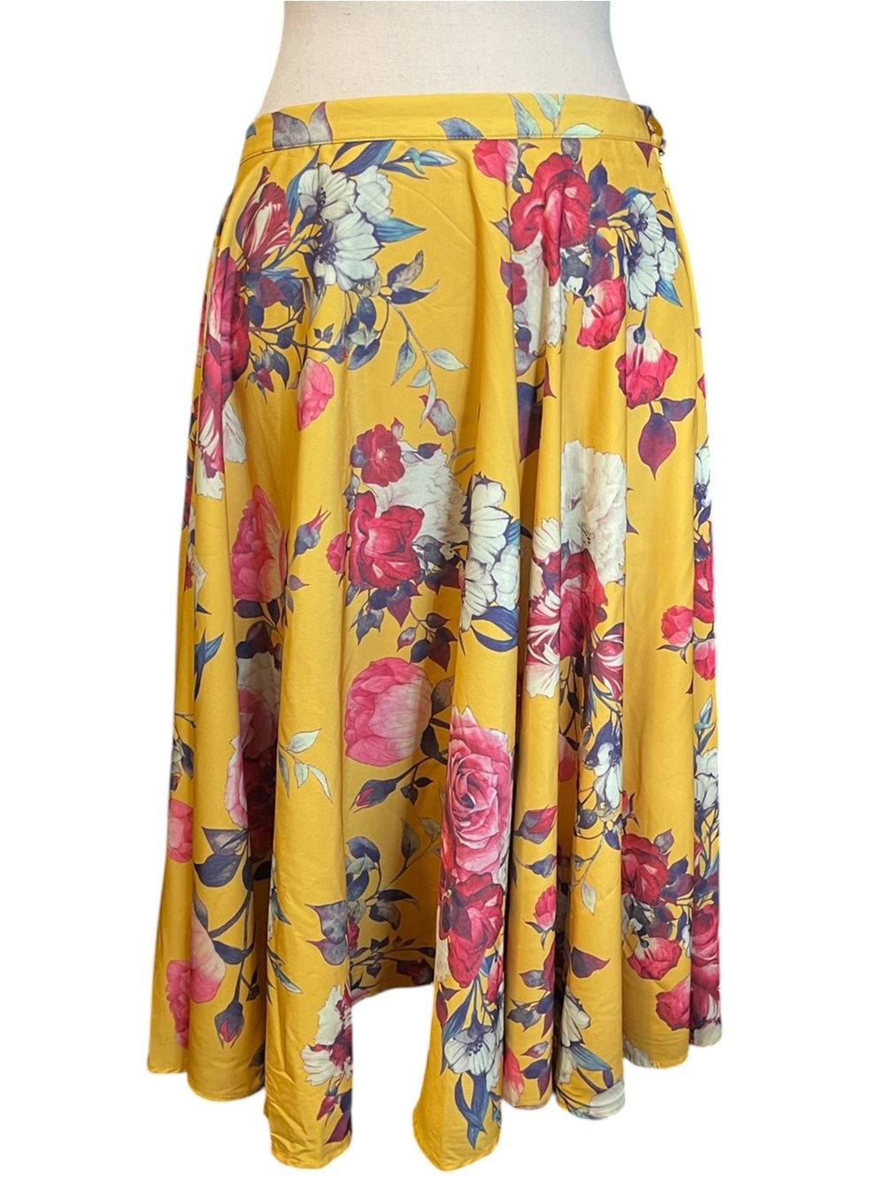 Modcloth Vibrant Yellow Floral High Waist Vintage Inspired A Line Mod Skirt L - Picture 3 of 13